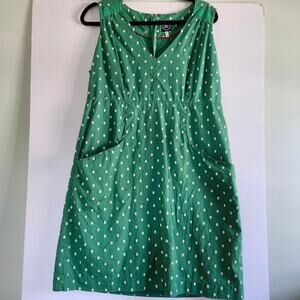 Joules Original Nadine Green & White Polka Dot Sleeveless Cotton Dress Size 12